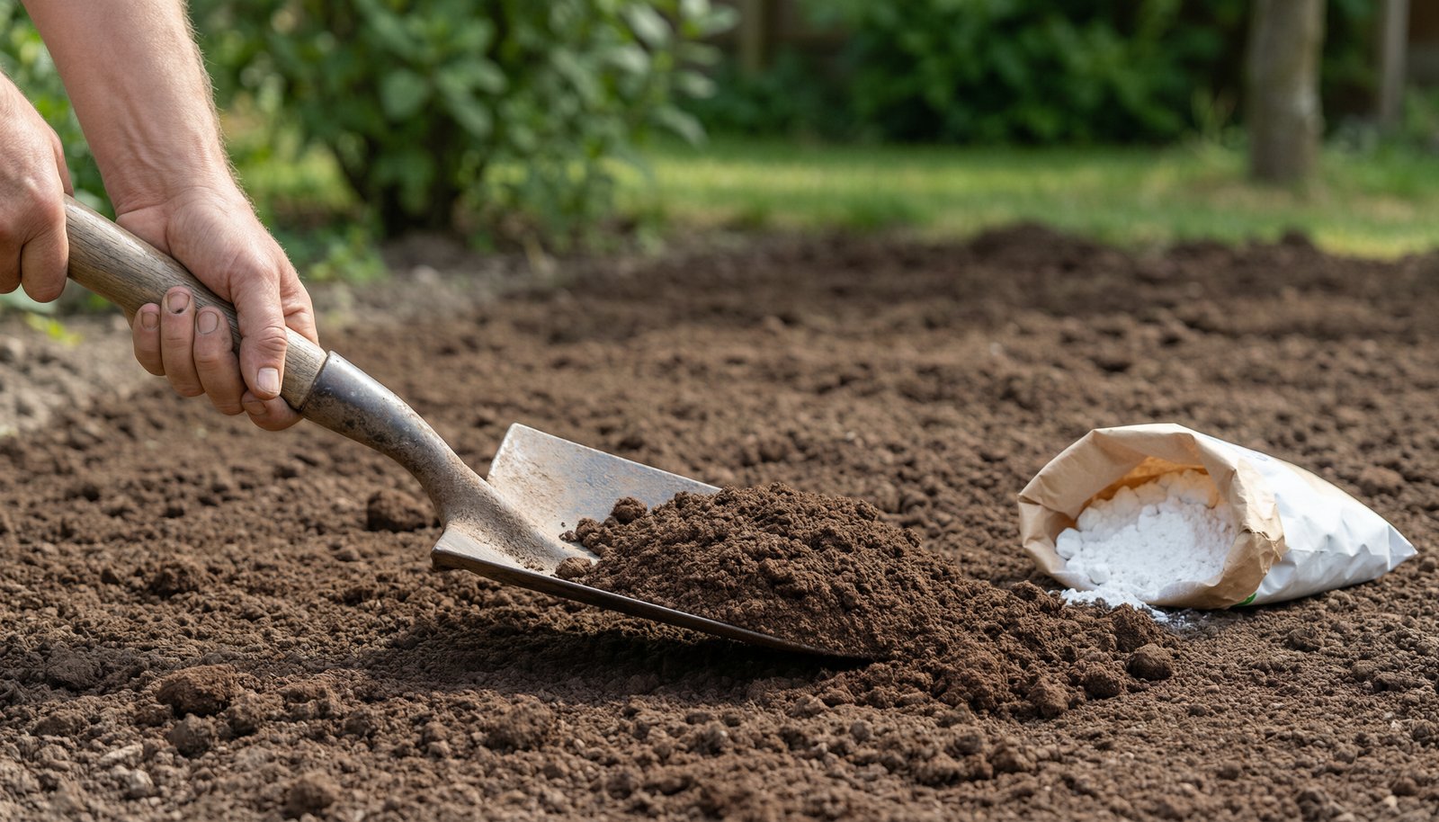 A person carefully spreading topsoil to maintain a rural burial site.